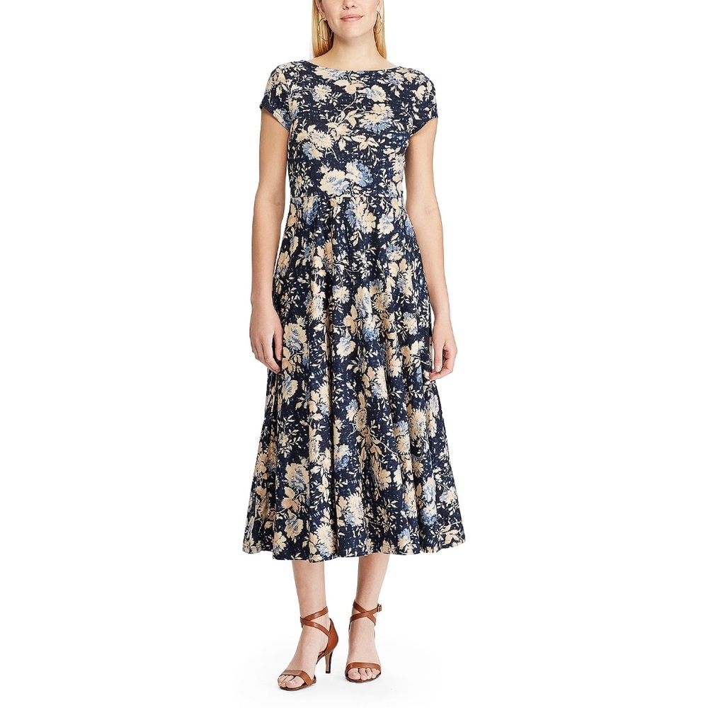 Chaps Floral Blue & Cream Dress 100% Cotton Size 1X